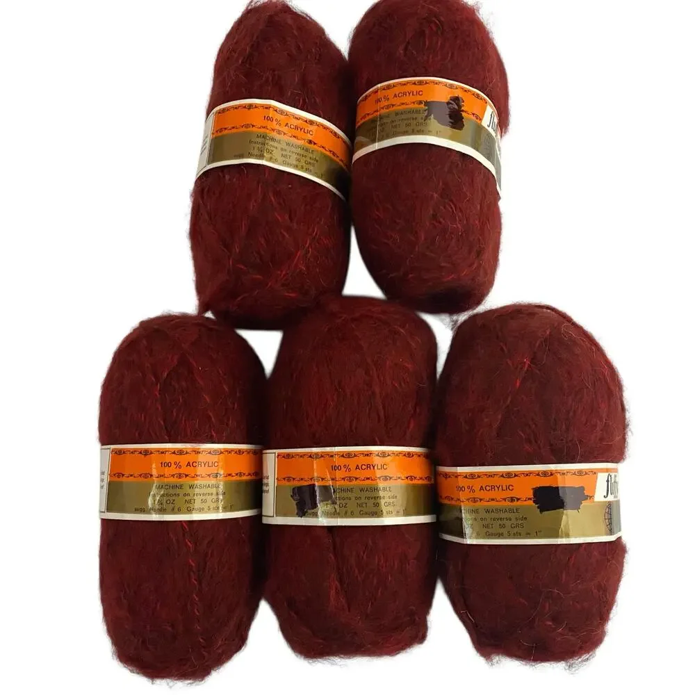 5 Skeins Unger Fluffy Tweed Yarn Red 714 Acrylic France 1.75oz Each Vintage